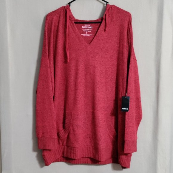torrid Sweaters - Torrid 2X Red Relaxed Super Soft Plush Tunic Hoodie Extra Cozy & Comfy NWT $50